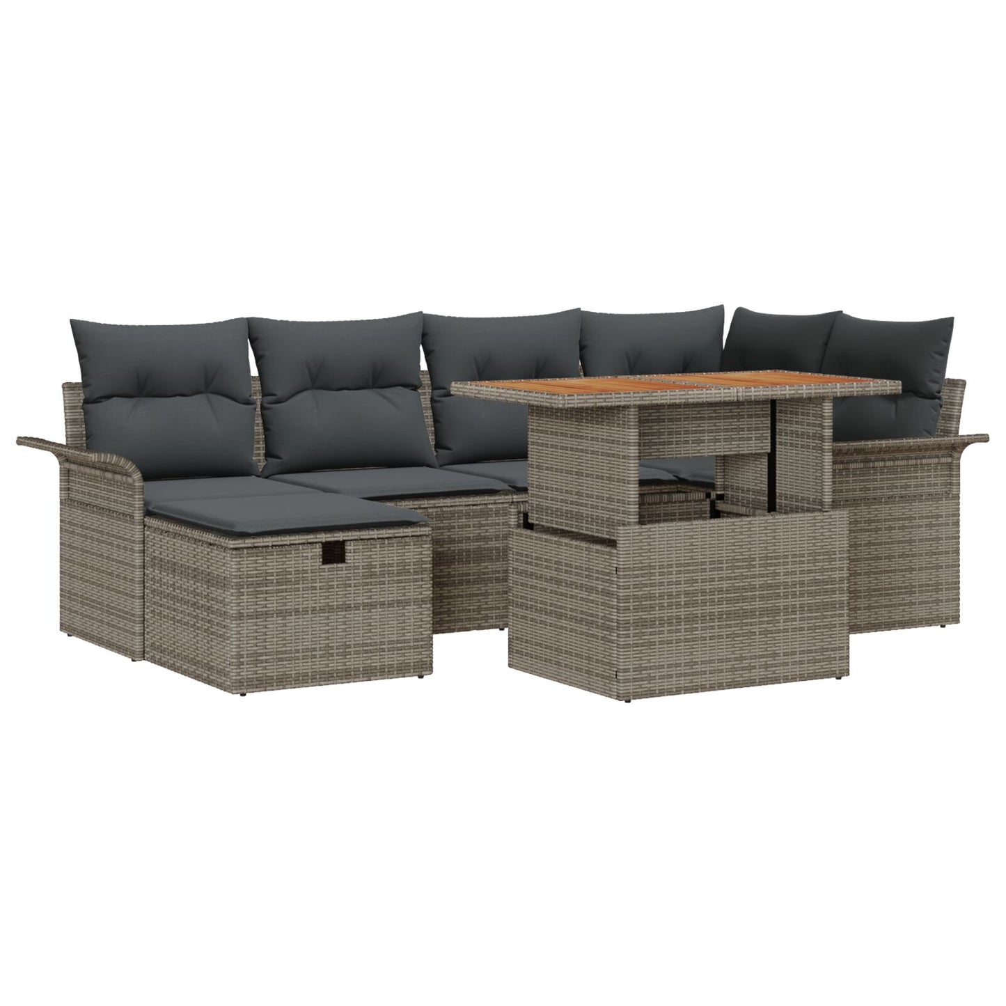 7 Piece Garden Sofa Set with Cushions Grey Poly Rattan