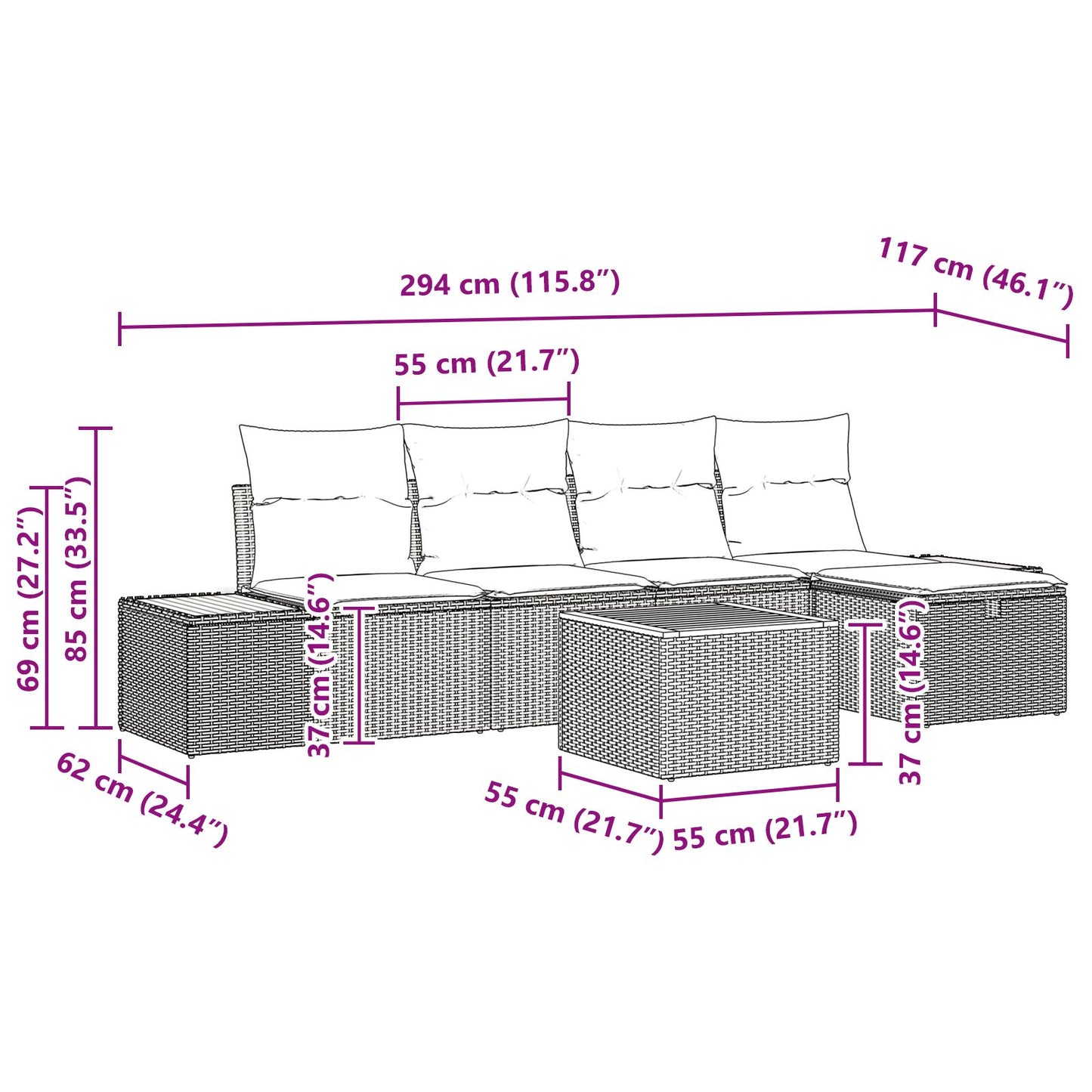 6 Piece Garden Sofa Set with Cushions Black Poly Rattan
