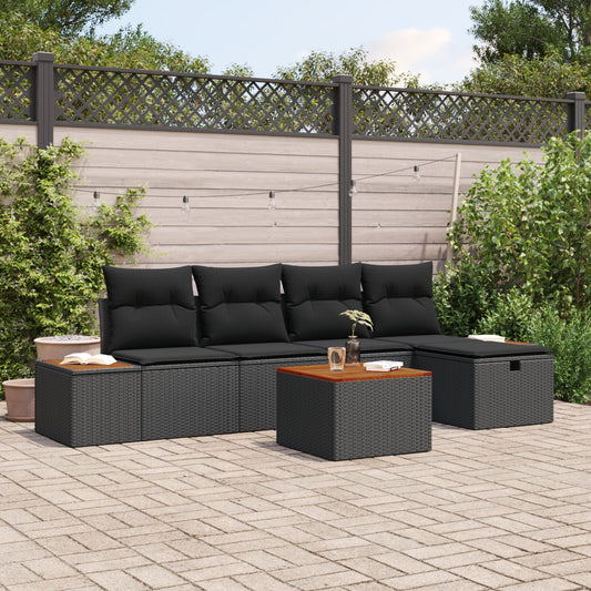 6 Piece Garden Sofa Set with Cushions Black Poly Rattan