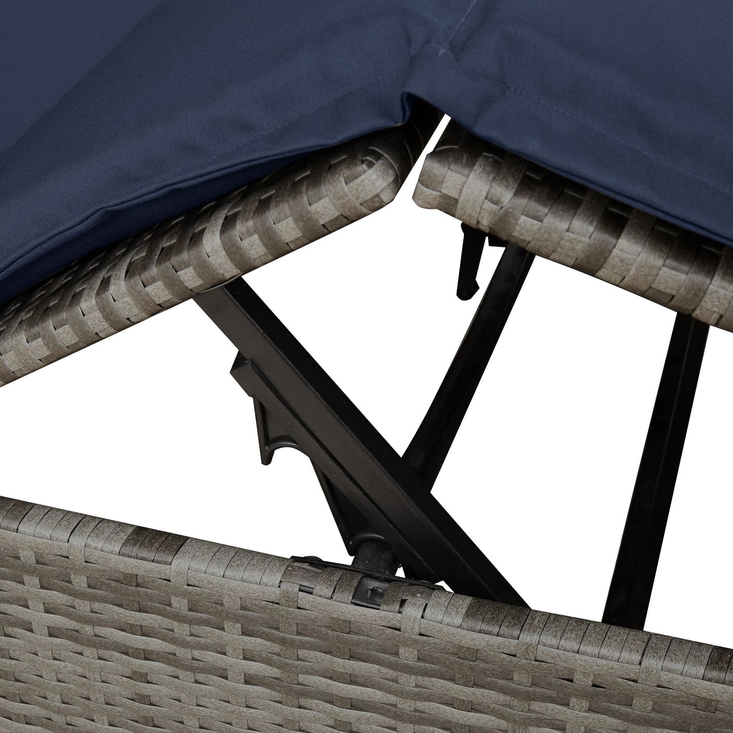 Double Sun Lounger Set of 2 Grey and Navy Blue Rattan Large