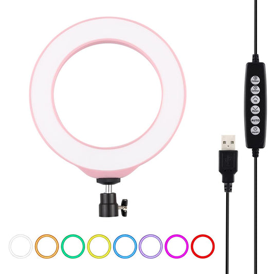 10 Mode Usb Led Ring Light with Tripod and Ball Head - 6.2 Inch Diameter - Pink