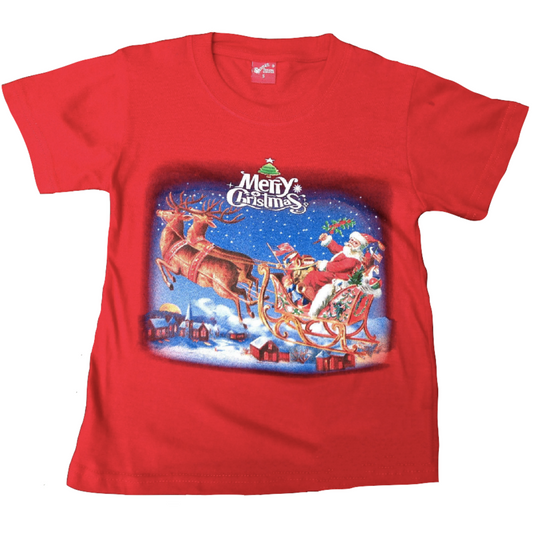 100% Cotton Kids Christmas T Shirt Xmas Top Santa Red White Party Costume - Red - Small (4-6 Years Old)