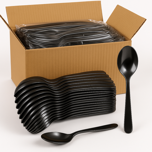 1200x Reusable Plastic Spoons Cutlery Bulk BPA Free Extra Strong - Gloss Silver