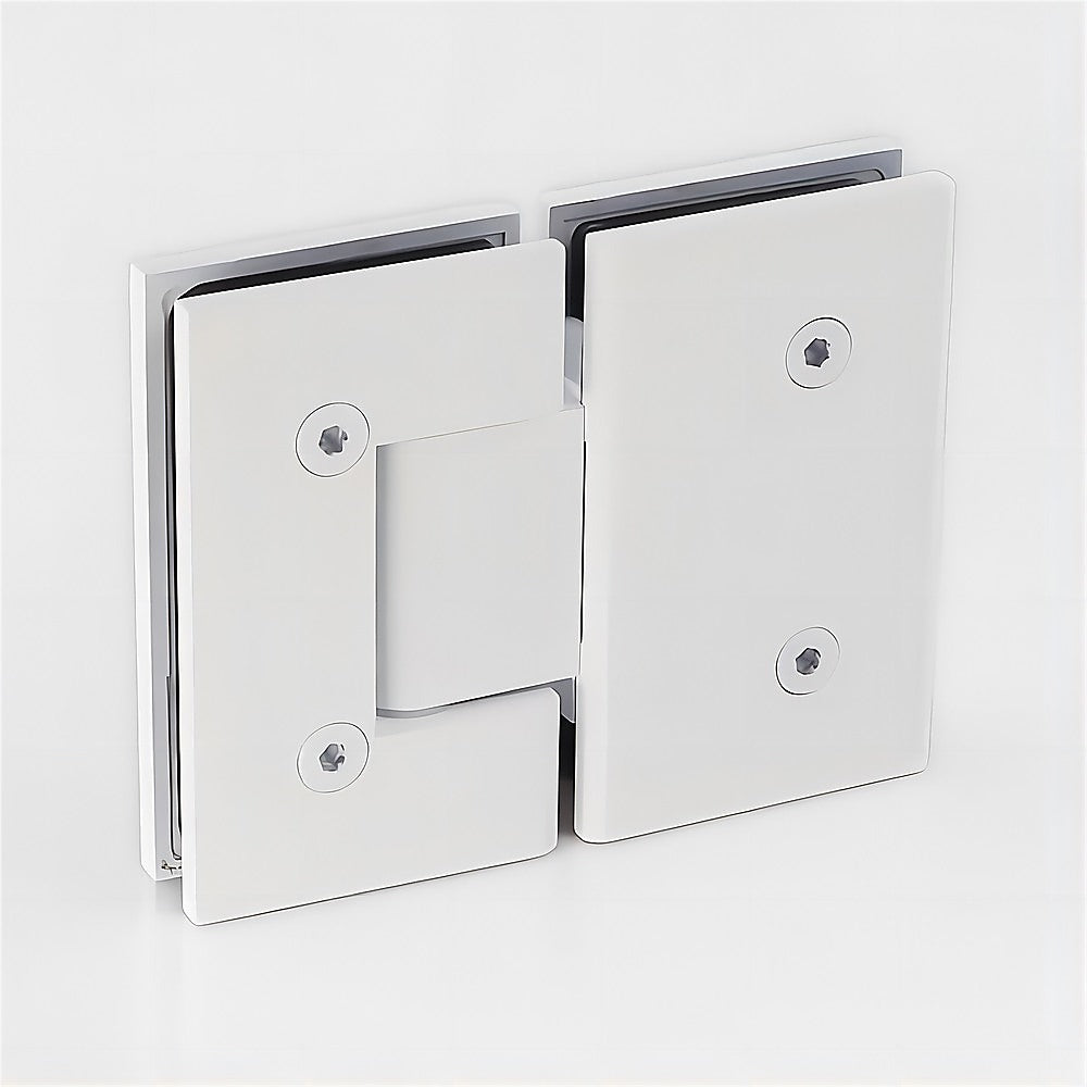 100cm Wall to Wall Frameless Shower Screen with White Brackets and Brass Hinges, Round Handle