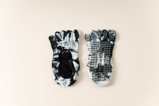 2 pairs Black tie-dye Non-Slip Yoga Socks for Women - Five-Toe Cotton Blend Socks for Pilates and Indoor Sports