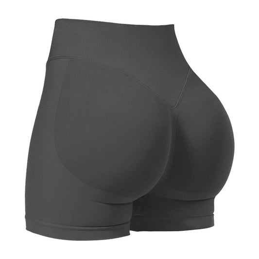 XXL Grey High-Elastic Hip Yoga Shorts - Seamless Mid-Intensity Pilates Workout Shorts