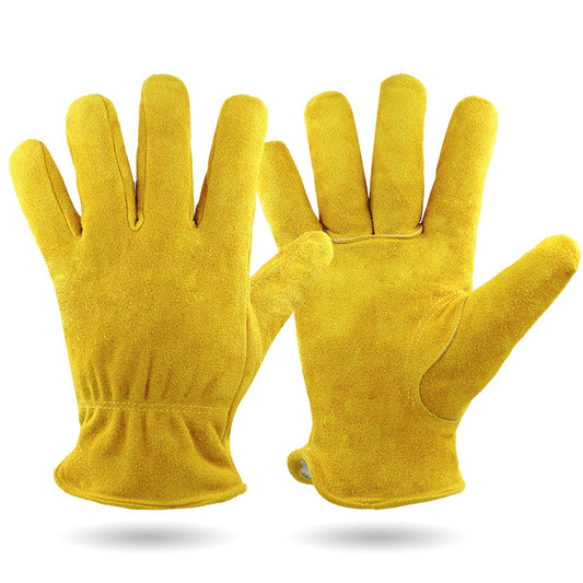 XL Yellow Durable Cowhide Work Gloves - Insulated Windproof Anti-Slip for Outdoor Handling & Cycling