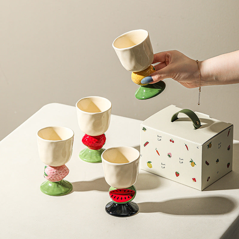 Yellow Whimsical lemon Stem Ceramic Goblet - 150ml Hand-Painted  lemon Design, Unique Coffee & Drinkware Gift with Box