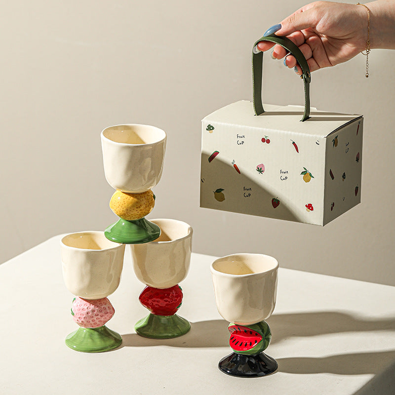 Yellow Whimsical lemon Stem Ceramic Goblet - 150ml Hand-Painted  lemon Design, Unique Coffee & Drinkware Gift with Box