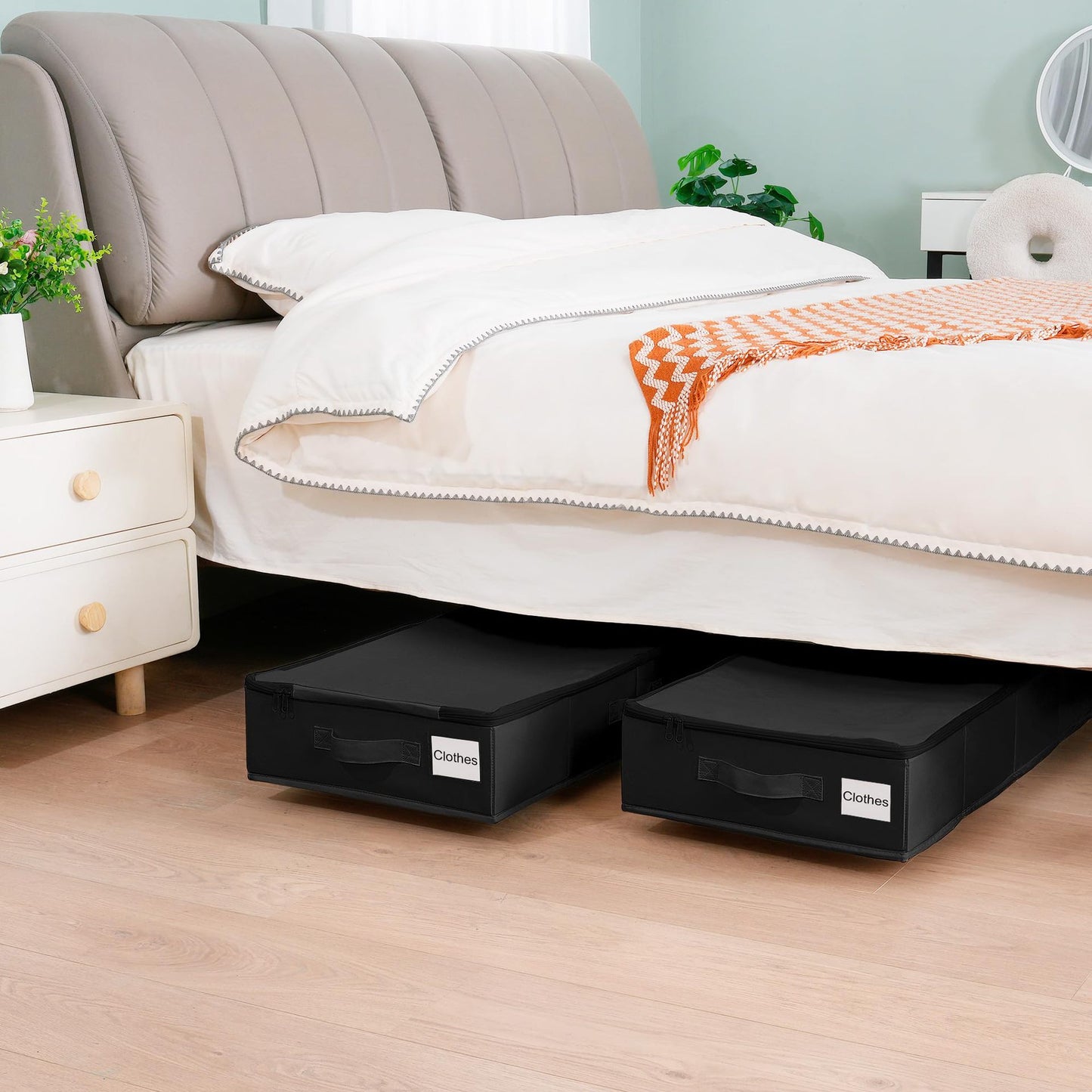 1 piece Black Size L Collapsible Underbed Storage Organizer with Wheels - Fabric Bin with Dustproof Lid