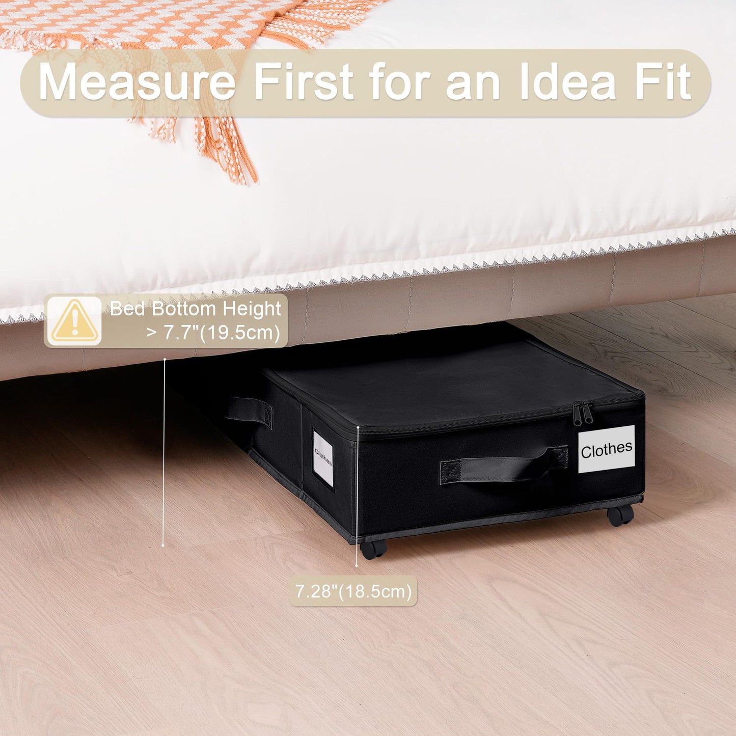 1 piece Black Size L Collapsible Underbed Storage Organizer with Wheels - Fabric Bin with Dustproof Lid